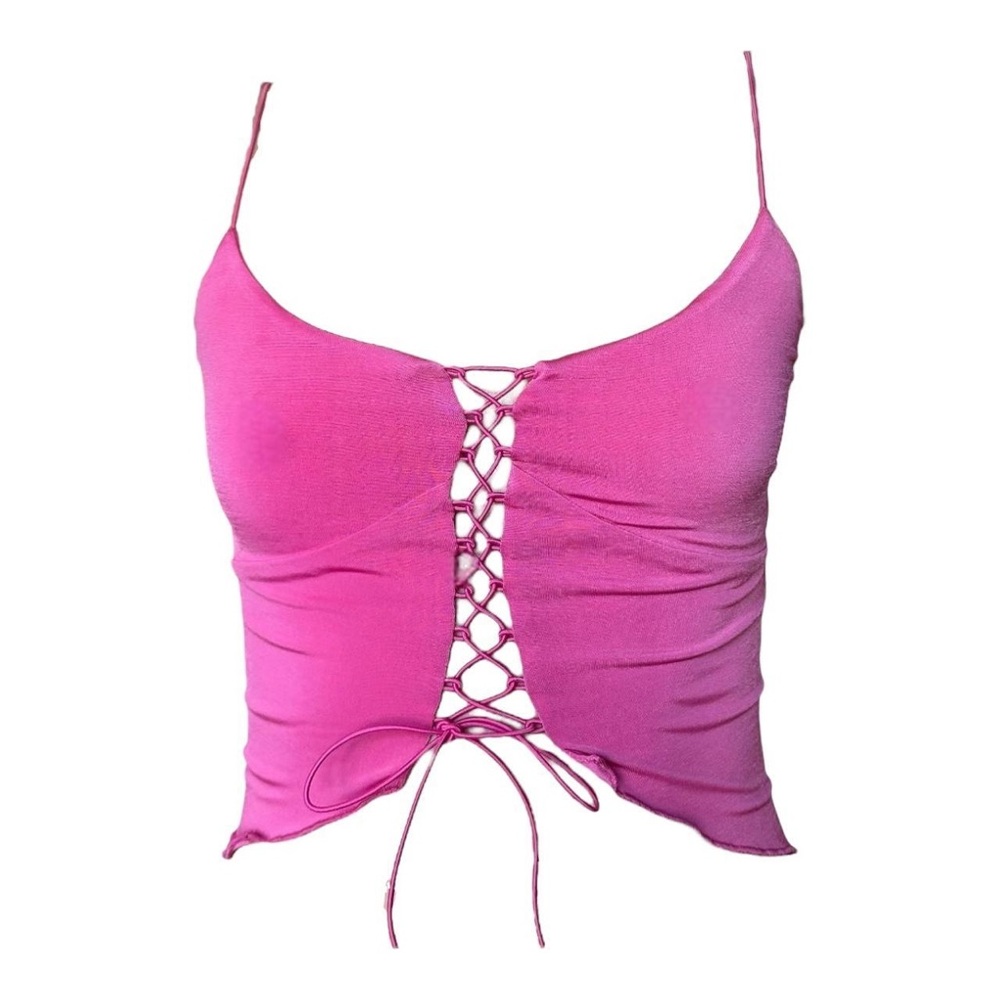 I AM GIA Pink Butterfly Lace Up Top